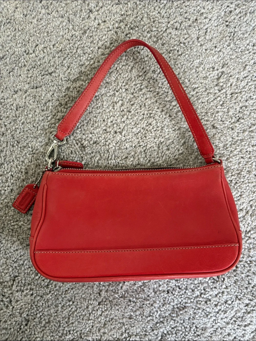 Coach Hamptons Demi baguette shoulder bag (style 7785) in Coral Red